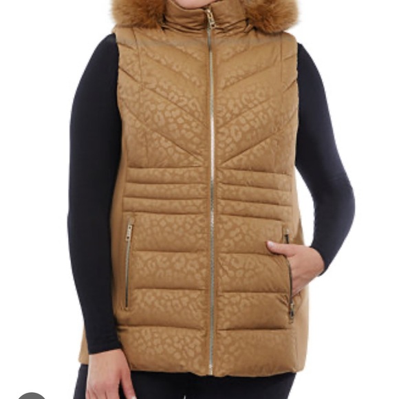 MICHAEL by Michael Kors Embossed Cheetah Print Puffer Vest in “Cognac” Size 2X - Picture 1 of 9